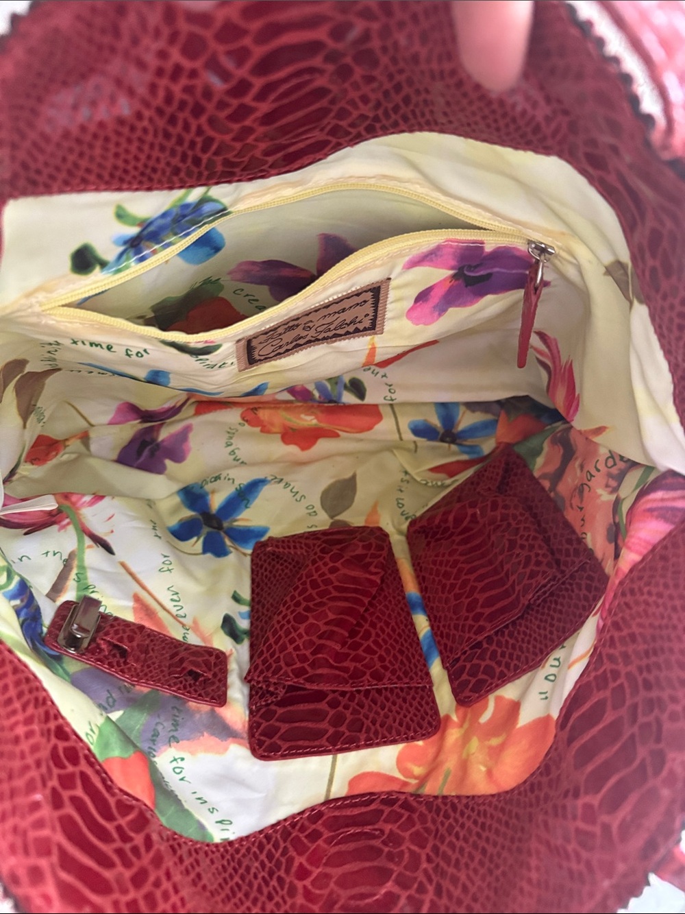 Carlos Falchi Red Python-Embossed Leather Tote - Picture 3 of 3